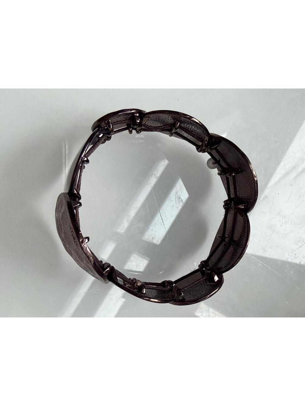 Vintage Gunmetal Disc Stretch Bracelet Statement - Picture 3 of 5